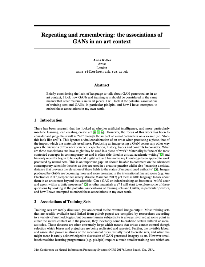 Repeating and remembering: the associations of GANs in an art context